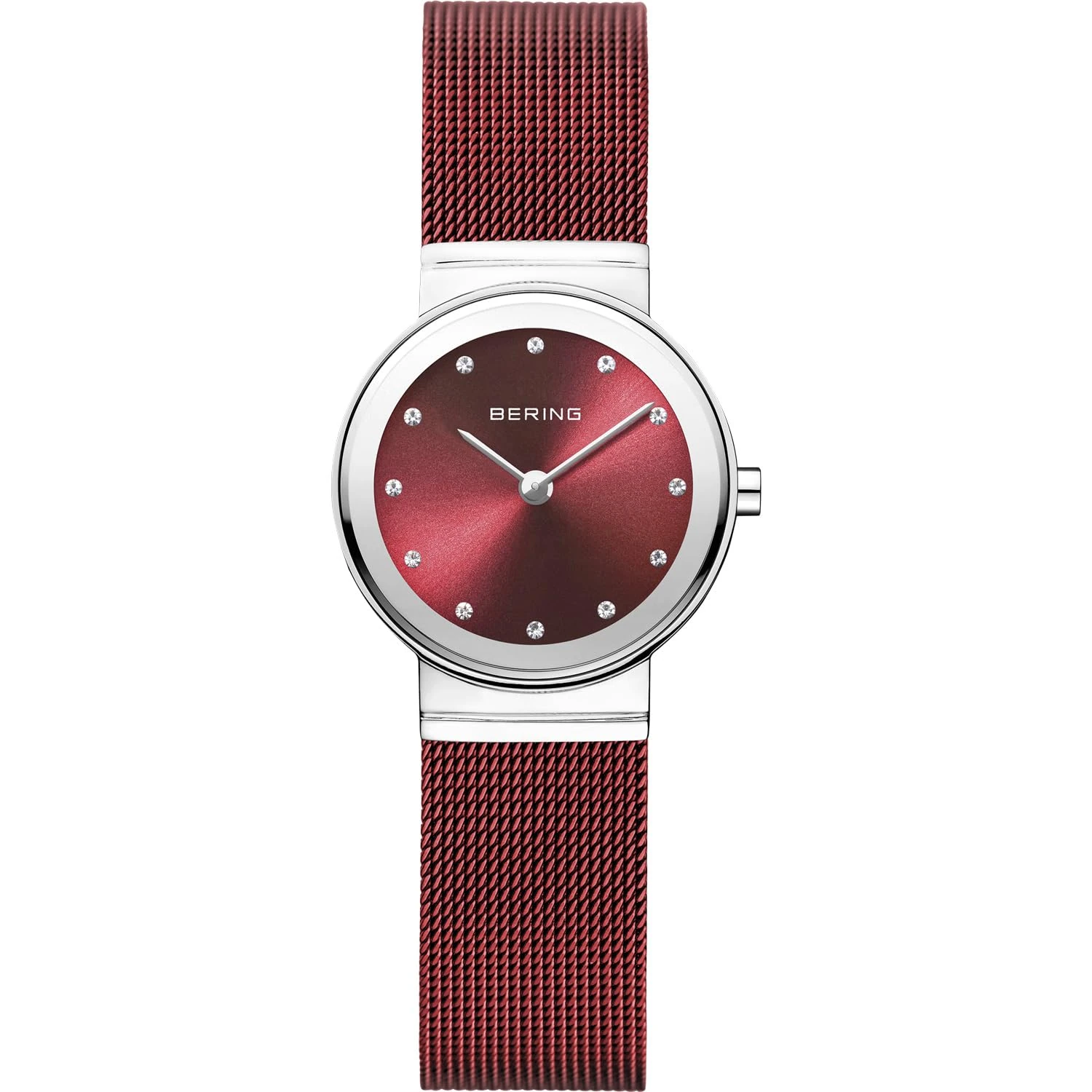 BERING Women Analog Quartz Classic Collection Watch with stainless steel Strap and Sapphire Crystal 10126-303, Red/Silver, 26