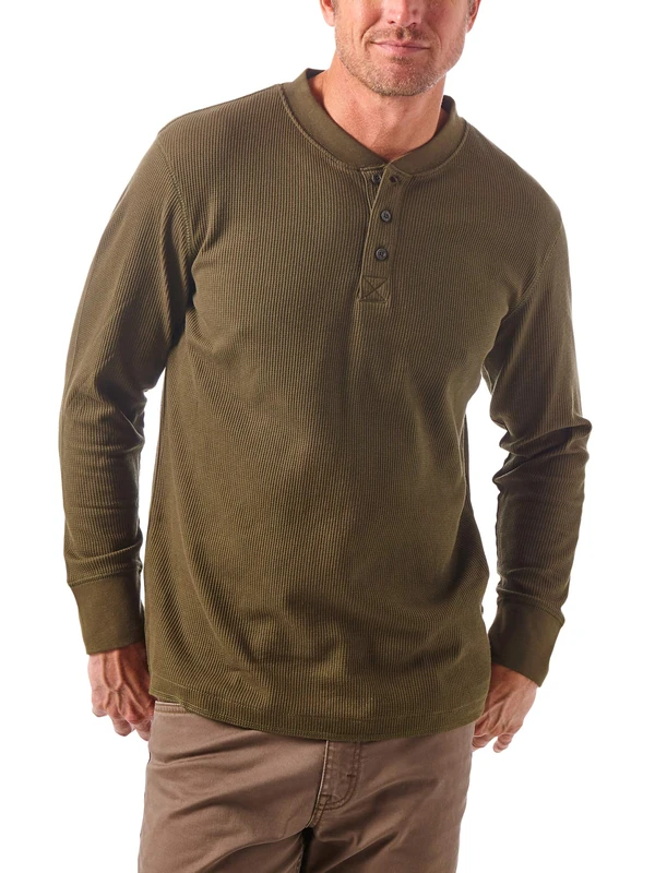 Wrangler Authentics Men's Long Sleeve Waffle Henley Shirt, Forest Night, Medium - Image 1