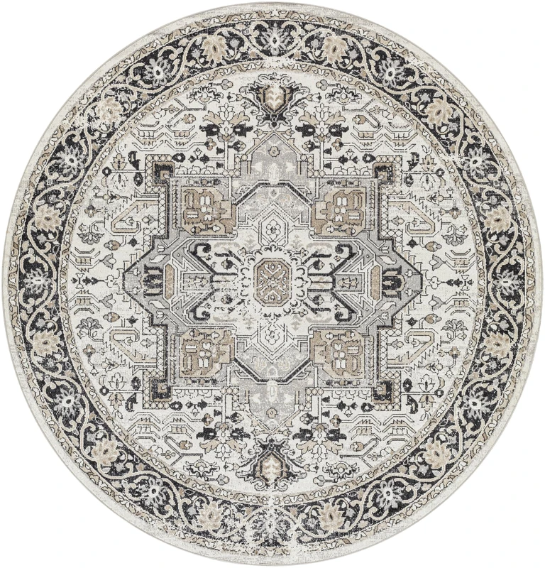 Livabliss Kerzaz Machine Washable Rug - Vintage Area Rugs Living Room, Large Rug 200x200 cm - Traditional Boho Style, Dining Room, Kitchen, Outdoor, Hallway - Black Beige, Taupe
