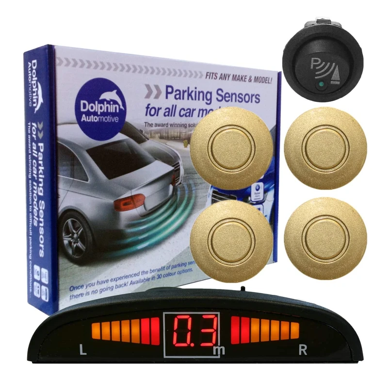 Dolphin DPS450F Front Parking Sensors In 32 Colours 4 Ultrasonic Radar Sensors Kit Audio & Display Alert System Matt & Gloss Black +30 More Colours (Gold)