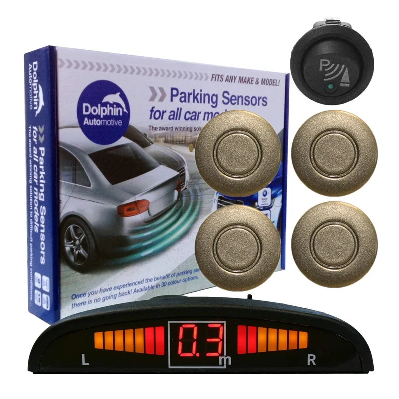 Dolphin DPS450F Front Parking Sensors In 32 Colours 4 Ultrasonic Radar Sensors Kit Audio & Display Alert System Matt & Gloss Black +30 More Colours (Muddy Grey)