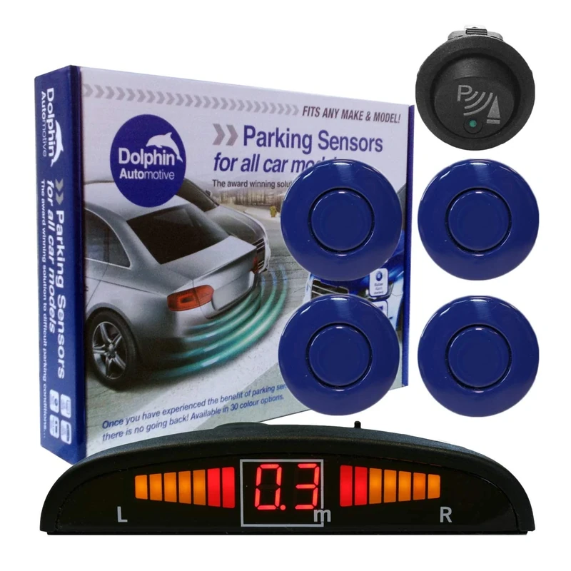 Dolphin DPS450F Front Parking Sensors In 32 Colours 4 Ultrasonic Radar Sensors Kit Audio & Display Alert System Matt & Gloss Black +30 More Colours (Reflex Blue)