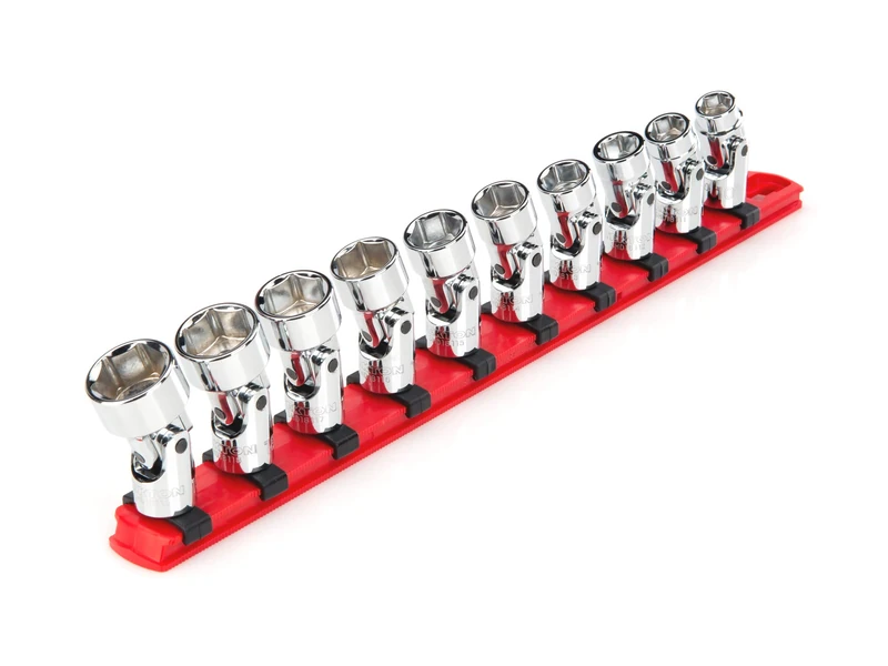 TEKTON 3/8 Inch Drive 6-Point Universal Joint Socket Set with Rail, 10-Piece (10-19 mm) | SHD91119