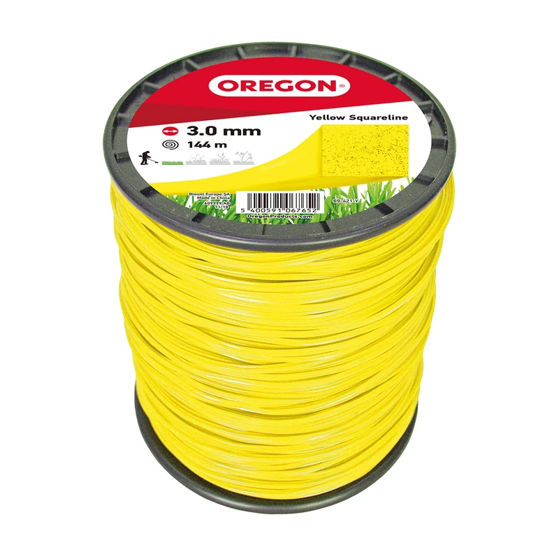 Oregon Yellow Square 3mm Strimmer Line, Trimmer Line Tackles Long Grass, Weeds, Edges & Thick Vegetation, Professional Heavy Duty Nylon Strimmer Wire, Fits Most Standard Models 3.0mm x 144m (69-421-Y)