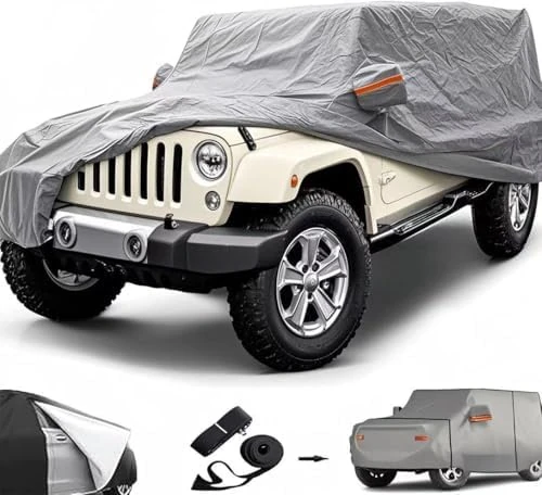 Big Ant Car Cover for Wrangler CJ,YJ, TJ & JK 4 Door All Weather Protection Waterproof SUV Cover Custom Fit for 1987-2021 Wrangler SUV with Driver Door Zipper,Gray