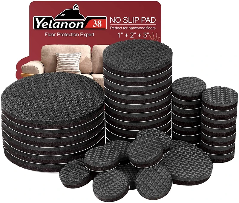 Yelanon Non Slip Furniture Pads 38pcs（25+50+75) mm Furniture Grippers, Non Skid Self Adhesive Rubber Feet Furniture Feet,Anti Slide Furniture Hardwood Floor Protector for Keep Couch Stoppers