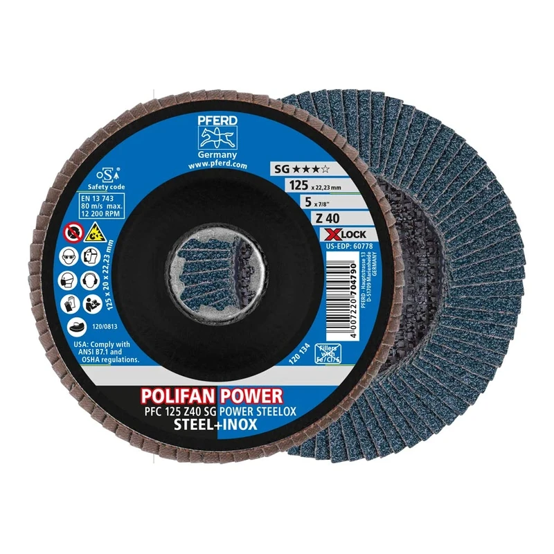 PFERD Polifan Power Serrated Washer, Pack of 10, 125 mm, Z40, X-Lock (22.23 mm), SG Steelox, 67784126 – for Highest Economy Thanks to Aggressive Machining