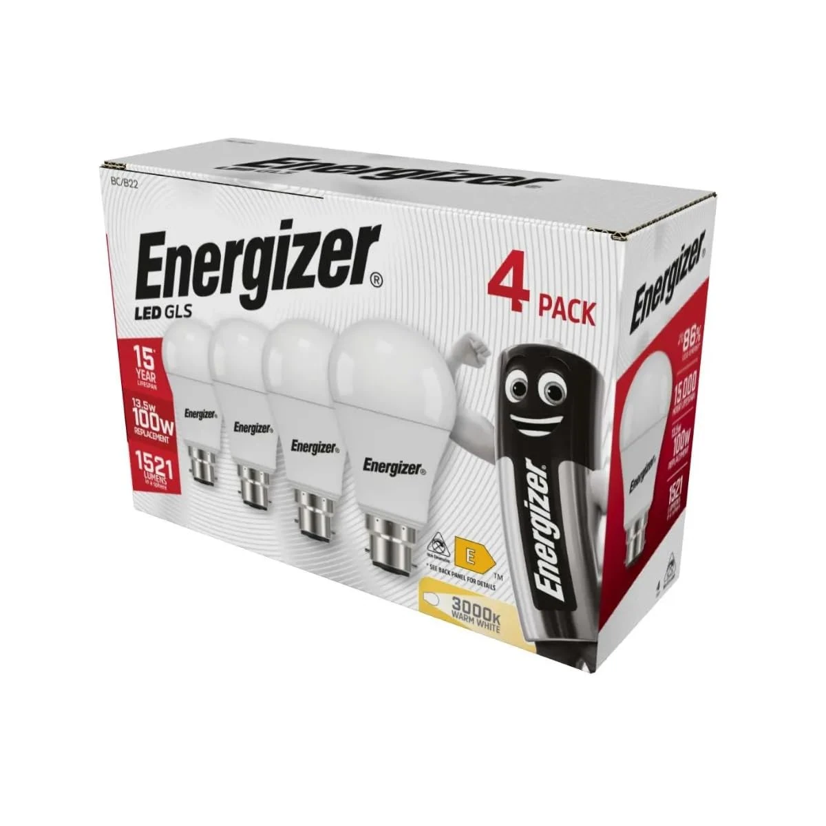 Energizer GLS Replacement LED Bulb 4 Pack (Warm White B22, 100W), (ENGS14423)