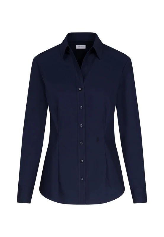 Seidensticker Women's Blouse - Shirt Blouse - Slim fit - Long Sleeve - Plain - 100% Cotton Dark Blue