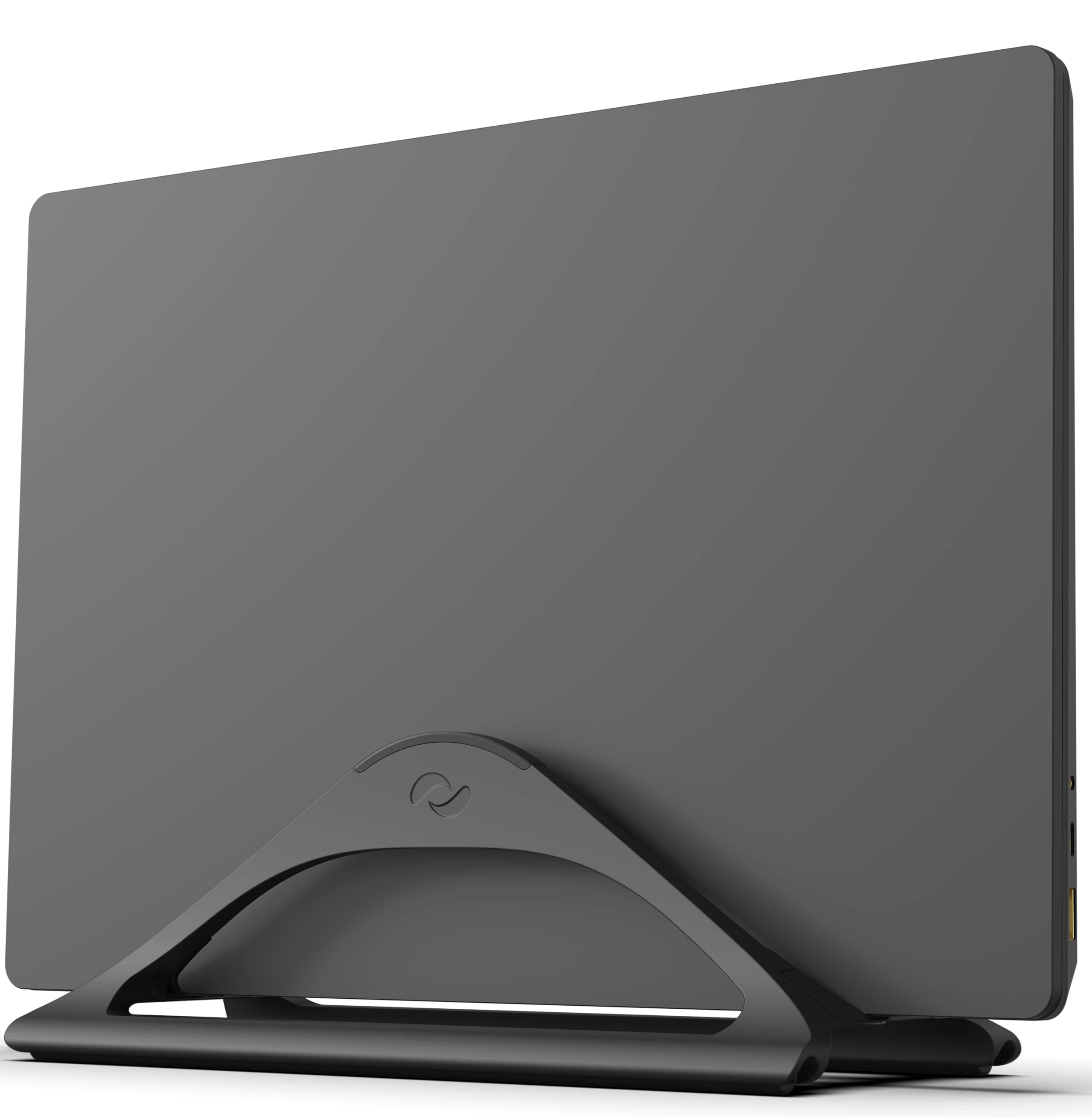 HumanCentric Vertical Laptop Stand for Desks in Matte Black, Upright Adjustable Holder to Dock Apple MacBook, MacBook Pro, and Other Laptops to Organize Work & Home Office, Automatic Grip