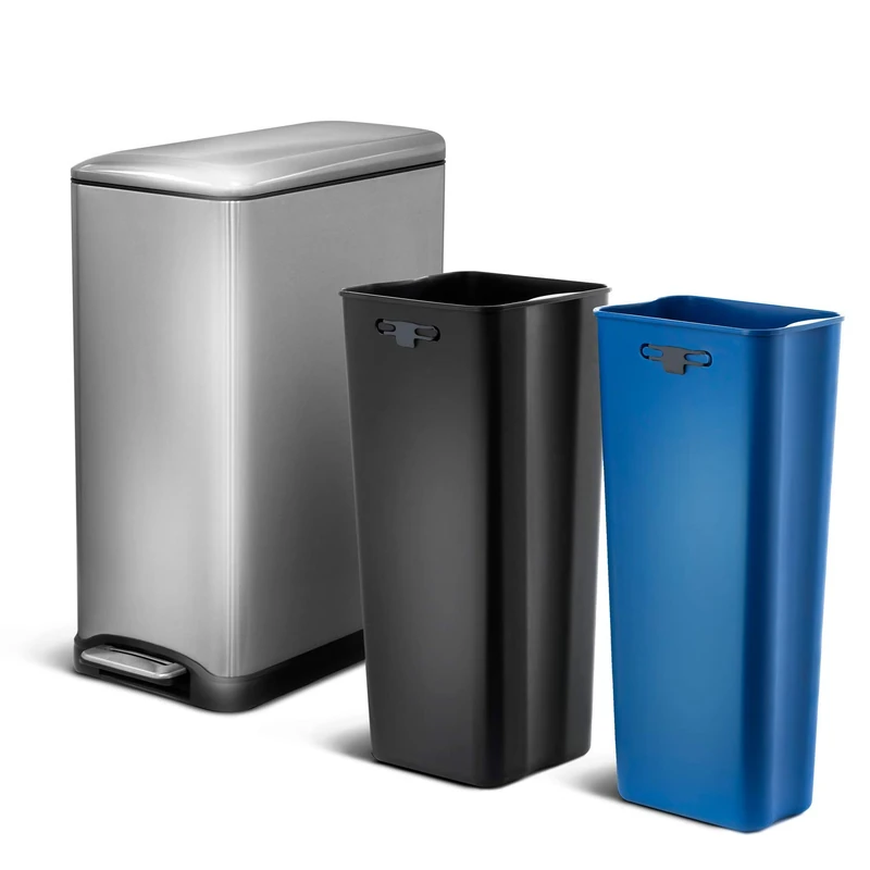 Home Zone Living 13 Gallon Kitchen Trash Can, Dual Removable Liners for Recycling and Trash, 50 Liter Slim Stainless Steel Shape (8 + 5 for 13 Gallons Total) - Image 1