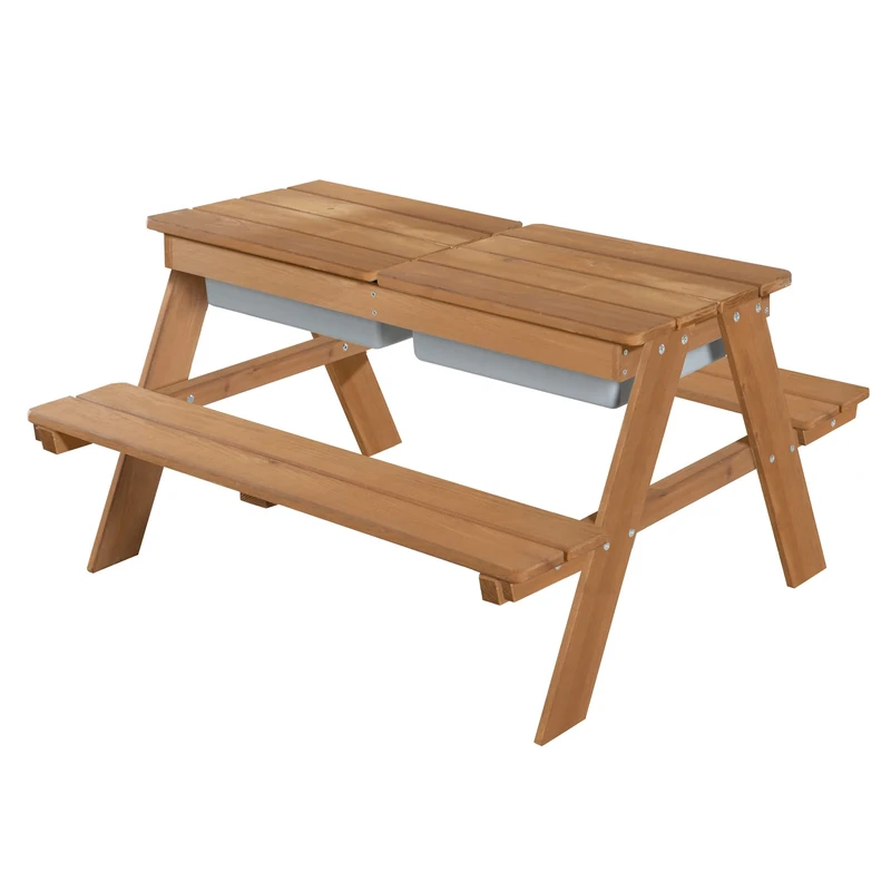 roba Children's Solid Wood Picnic Table With Sand Tub - Weatherproof - Indoor and Outdoor - Teak