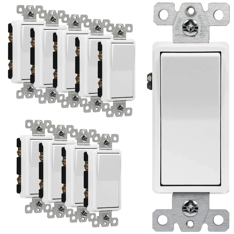 ENERLITES Single Pole Decorator Paddle Light Switch, Commercial Grade, 20A 120V-277V, Grounding Screw, Back Insert and Side Terminals, 91200-W-10PCS, White (10 Pack)