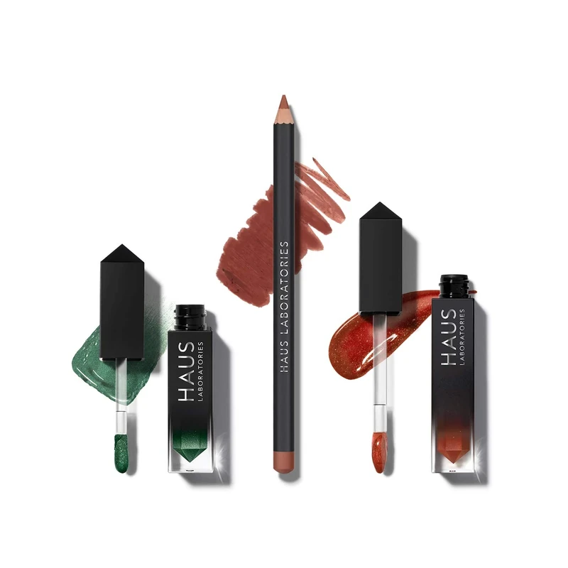 HAUS LABORATORIES By Lady Gaga: HAUS OF COLLECTIONS | Makeup Kit with Bag, Liquid Eyeshadow, Lip Liner Pencil, and Lip Gloss Available in 9 Sets, Vegan & Cruelty-Free | 3-Piece Value Set
