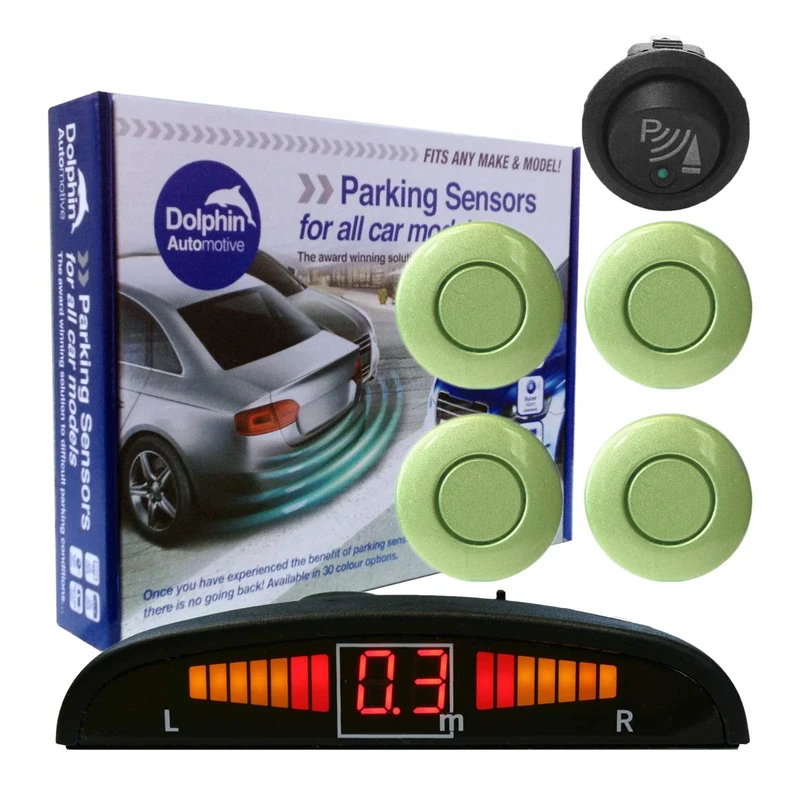 Dolphin DPS450F Front Parking Sensors In 32 Colours 4 Ultrasonic Radar Sensors Kit Audio & Display Alert System Matt & Gloss Black +30 More Colours (Ice Green)
