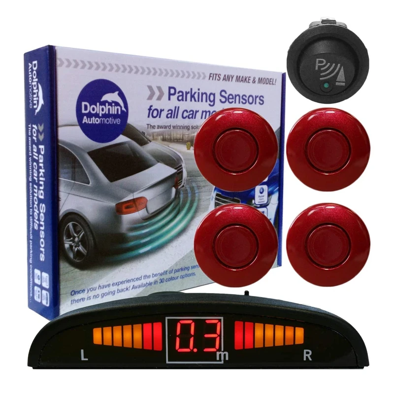 Dolphin DPS450F Front Parking Sensors In 32 Colours 4 Ultrasonic Radar Sensors Kit Audio & Display Alert System Matt & Gloss Black +30 More Colours (Maroon)