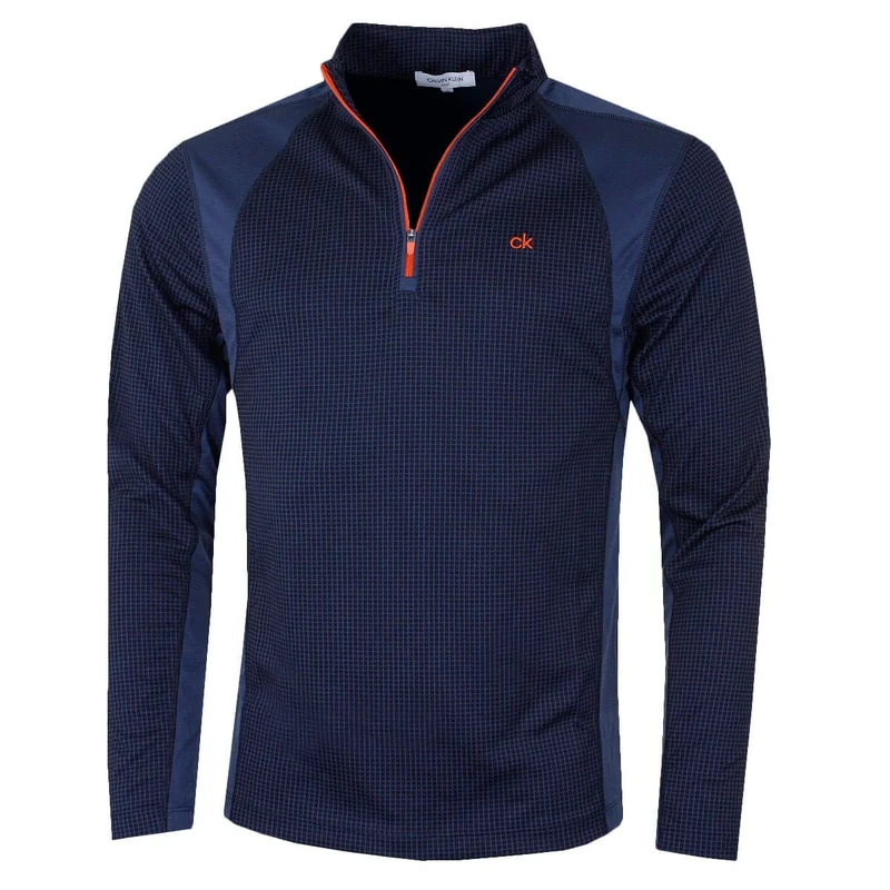 Calvin Klein Golf Mens Micro Grid Layering Mid Layer - Navy/Orange - XL