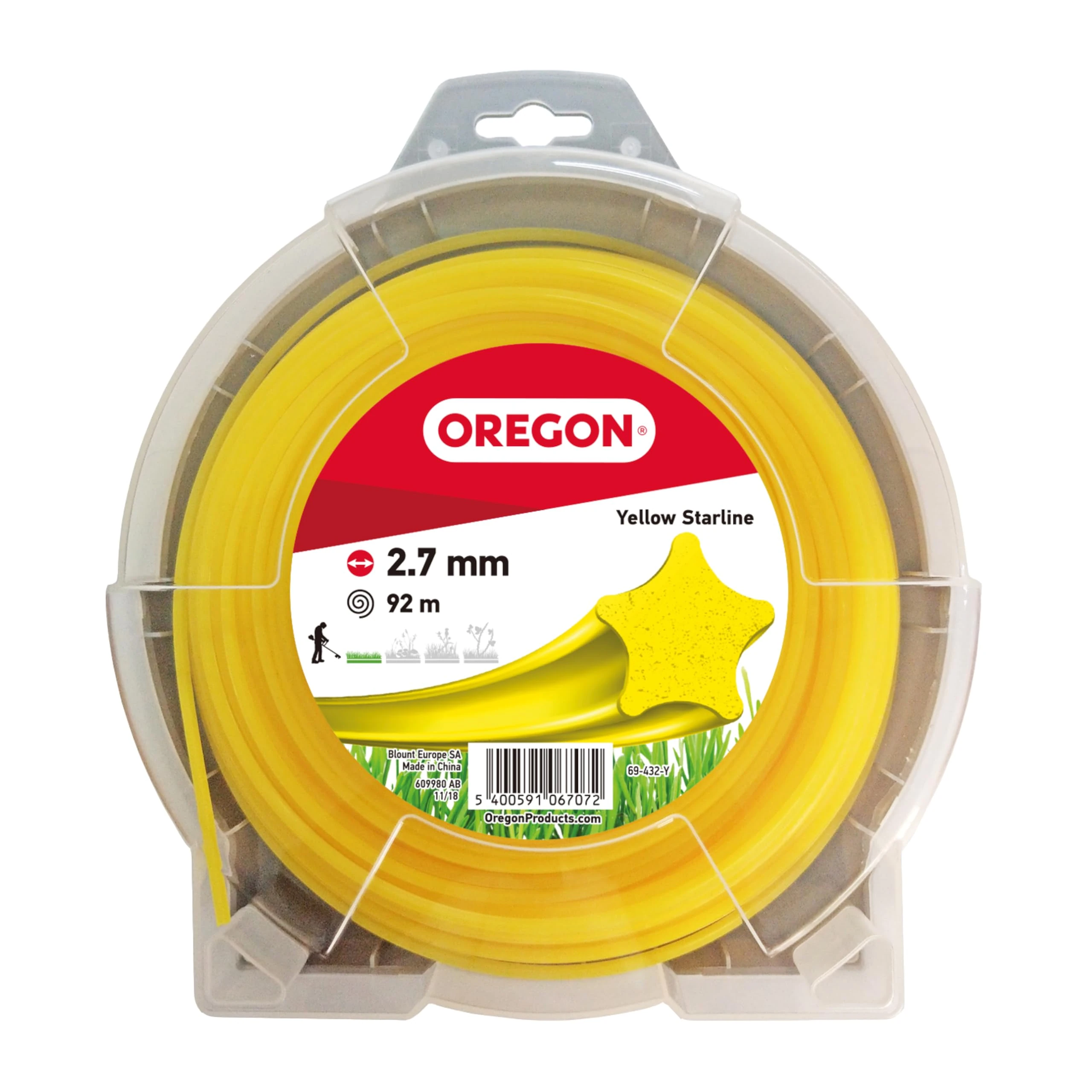 Oregon Yellow Star 2.7mm Strimmer Line, Trimmer Line Tackles Long Grass, Weeds, Edges & Thick Vegetation, Professional Heavy Duty Nylon Strimmer Wire, Fits Most Standard Models, 2.7mm x 92m (69-432-Y)