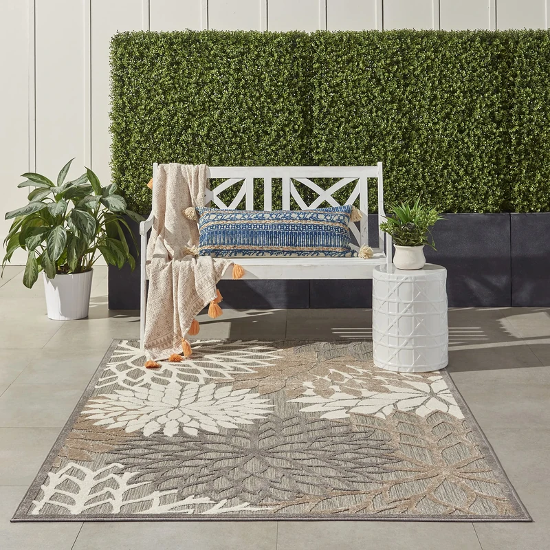 NOURISON Aloha Indoor/Outdoor Floral Natural 3'6" x 5'6" Area Rug (4' x 6')