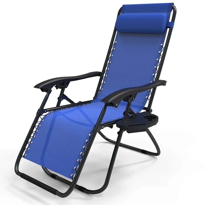 VOUNOT® Zero Gravity Chair, Folding Sun Loungers, Recliner Garden Chairs, Outdoor Deck Chairs with Cup and Phone Holder, Blue