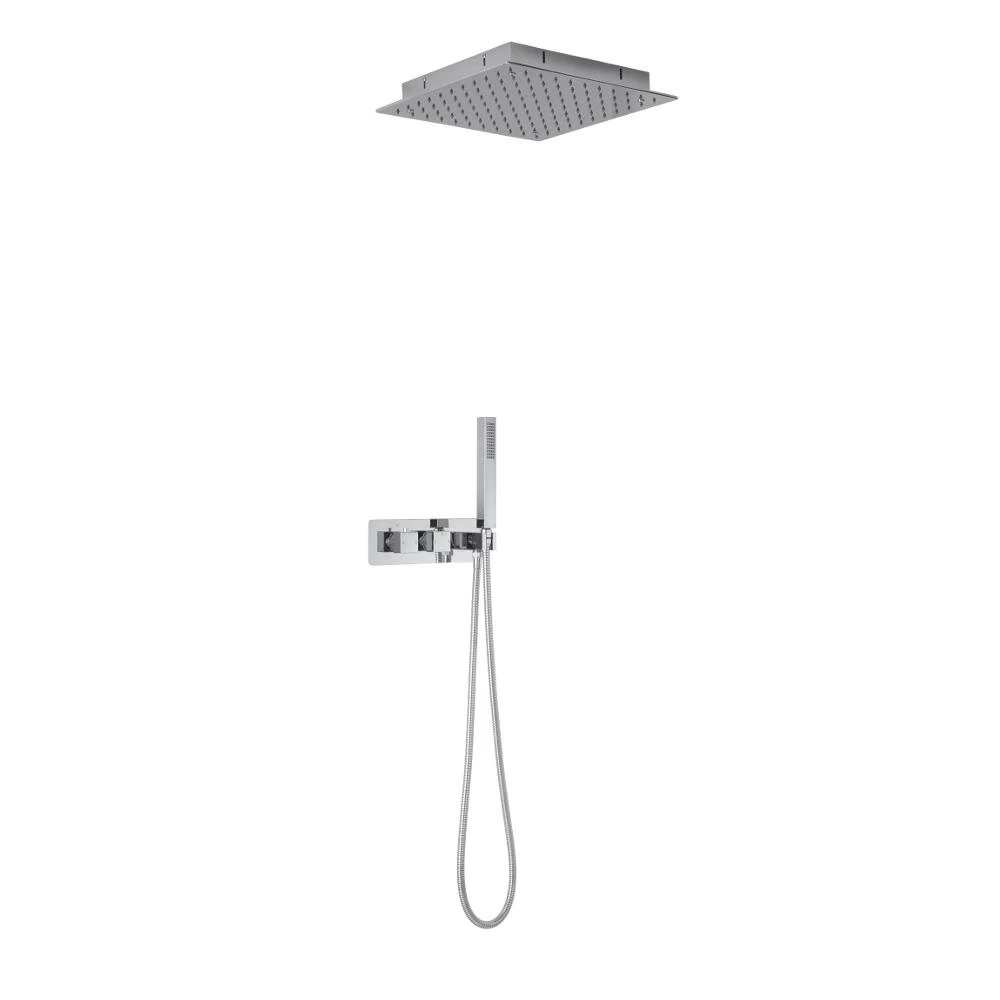 Milano Arvo Thermostatic Mixer Valve 400mm Square Recessed Shower Head Handset Hose - Chrome