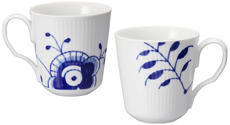 ロイヤル コペンハーゲン Royal Copenhagen Blue Fluted Mega Mugs Set of 2 with Porcelain Handles, White/Blue, 28 cl, 1017331