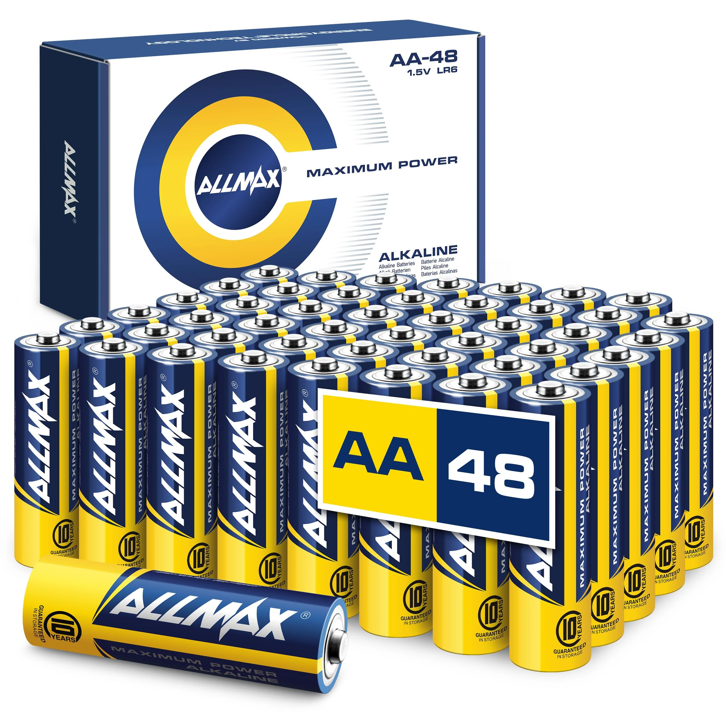 Allmax AA (LR6) Maximum Power Alkaline Double A Batteries (48 Count) – Ultra Long-Lasting, Leakproof Design, 10-Year Shelf Life, Maximum Performance (1.5V)