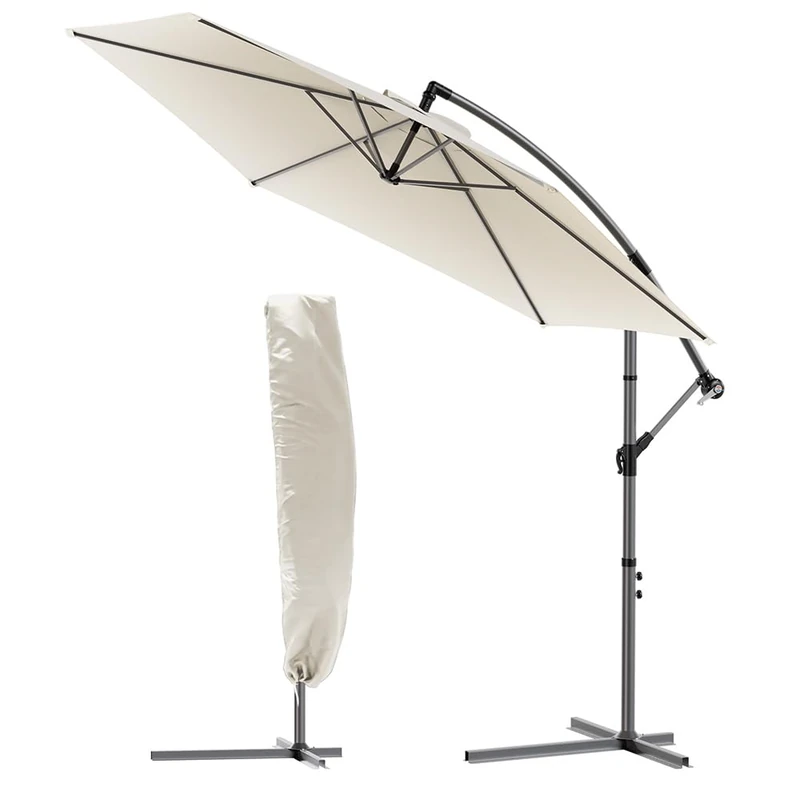 VOUNOT® 3m Cantilever Garden Parasol, Banana Patio Umbrella with Crank Handle and Tilt for Outdoor Sun Shade, Beige