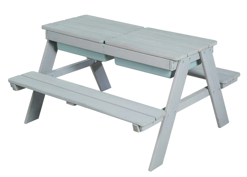 roba Children's Solid Wood Picnic Table With Sand Tub - Weatherproof - Indoor and Outdoor - Grey