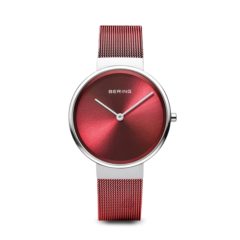 BERING Women Analog Quartz Classic Collection Watch with stainless steel Strap and Sapphire Crystal 14531-303, Red/Silver, 31 mm