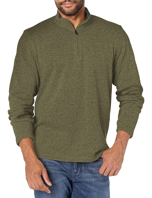 Wrangler Authentics Men's Long Sleeve Fleece Quarter-Zip Shirt, Olive Night, S