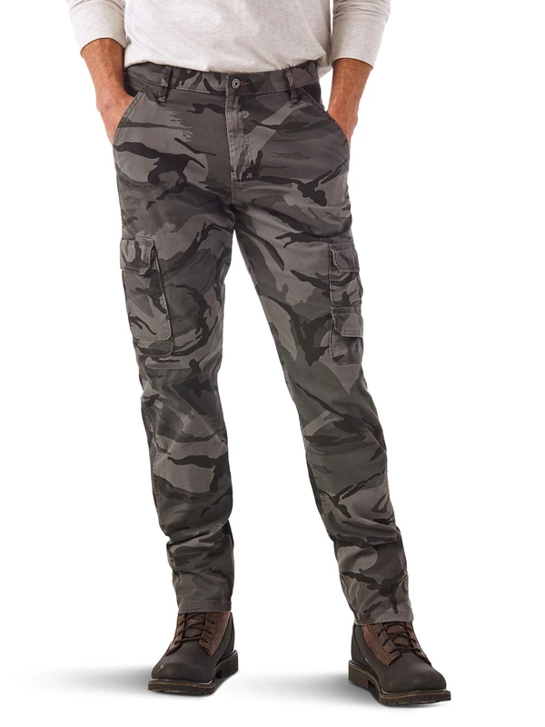 Wrangler Authentics Men's Regular Tapered Cargo Pant, Grey Camo, 36W x 32L