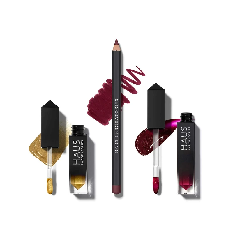 HAUS LABORATORIES By Lady Gaga: HAUS OF COLLECTIONS | Makeup Kit with Bag, Liquid Eyeshadow, Lip Liner Pencil, and Lip Gloss Available in 9 Sets, Vegan & Cruelty-Free | 3-Piece Value Set