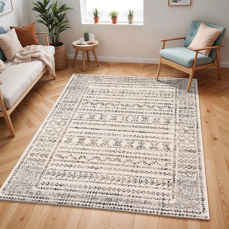 Livabliss Olimpia Geometric Rug - Scandi Runner Rugs Living Room 80x220 cm, Hallway, Kitchen - Neutral, Patterned Carpet Runners, Boho Style, Easy Care - Large Rug, Brown, Ivory, Grey and Black - Image 1