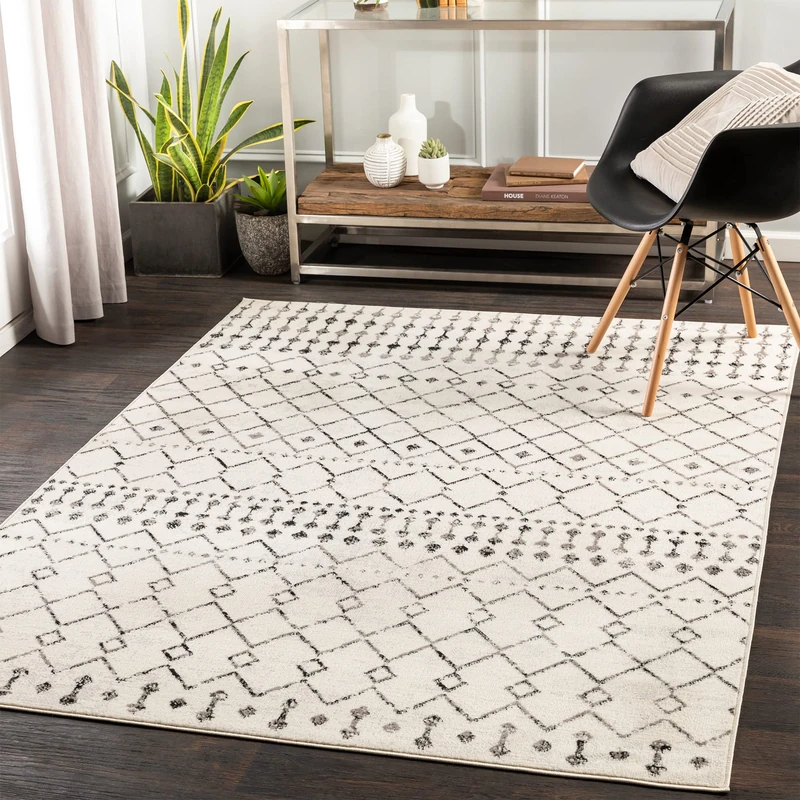 Livabliss Abu Dhabi Geometric Rug - Scandi Area Rugs Living Room 130x170 cm, Dining, Kitchen - Neutral, Abstract Patterned Rugs, Boho Style, Easy Care Pile - Large Rug, Ivory, Grey, Black