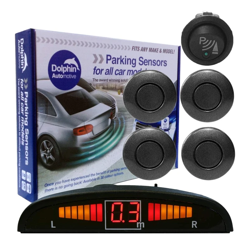 Dolphin DPS450F Front Parking Sensors In 32 Colours 4 Ultrasonic Radar Sensors Kit Audio & Display Alert System Matt & Gloss Black +30 More Colours (Iron Grey)