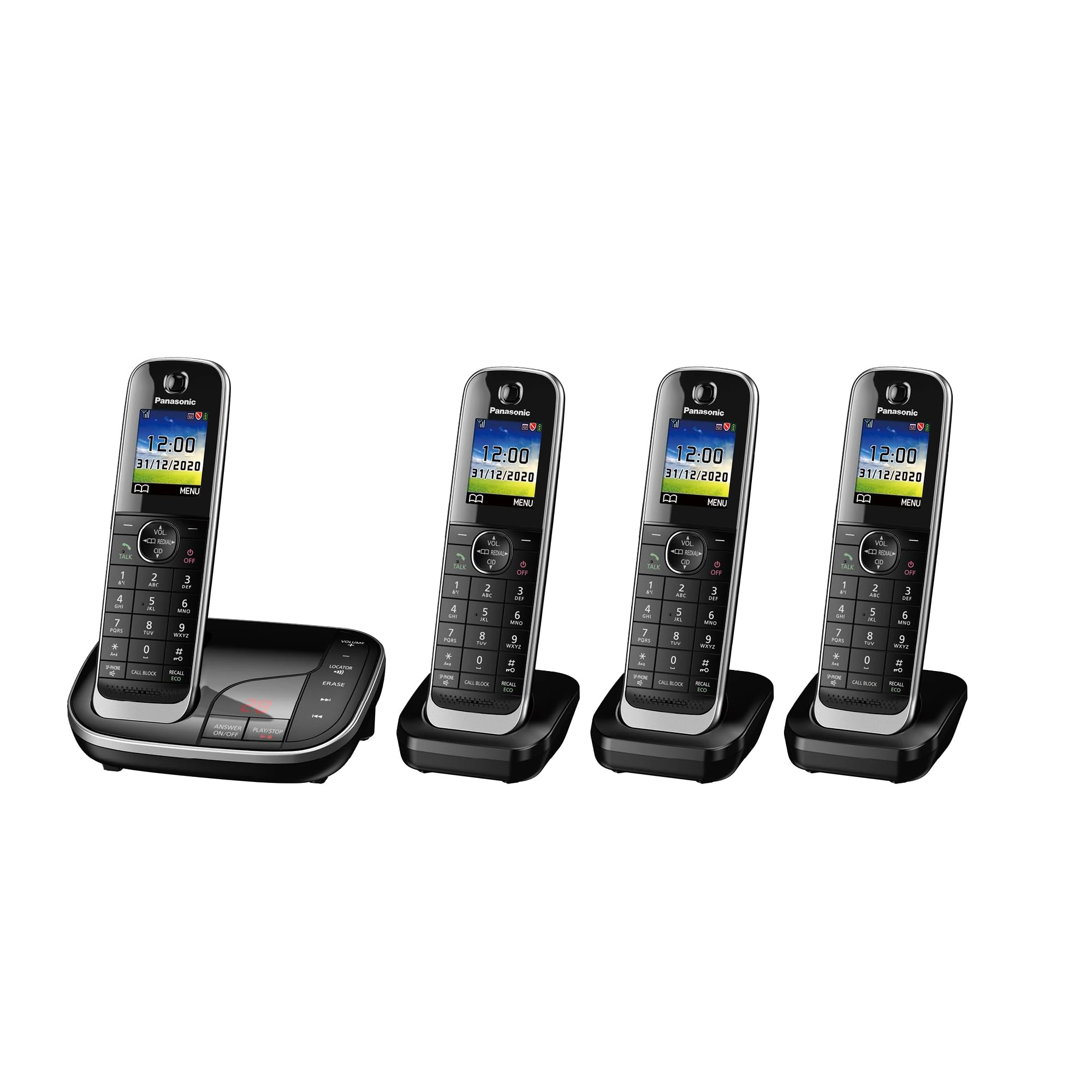 Panasonic KX-TGJ424EB Landline Phone Cordless, House phones, Automated Call Blocker, Answer machine, Colour Display, Quad Handset - Black