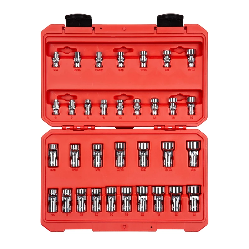 TEKTON 1/4, 3/8 Inch Drive 6-Point Universal Joint Socket Set with Case, 33-Piece (1/4-3/4 in., 6-19 mm) | SHD99301