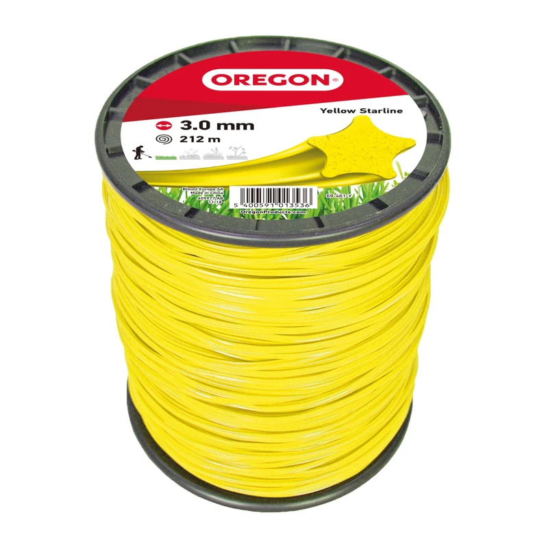 Oregon Yellow Star 3mm Strimmer Line, Trimmer Line Tackles Long Grass, Weeds, Edges & Thick Vegetation, Professional Heavy Duty Nylon Strimmer Wire, Fits Most Standard Models, 3.0mm x 212m (69-461-Y)