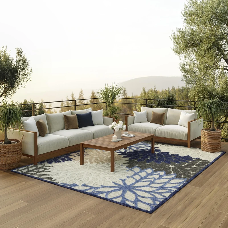 NOURISON Aloha Indoor/Outdoor Floral 7'X10' Blue/Multicolor Area Rug (7'x10')