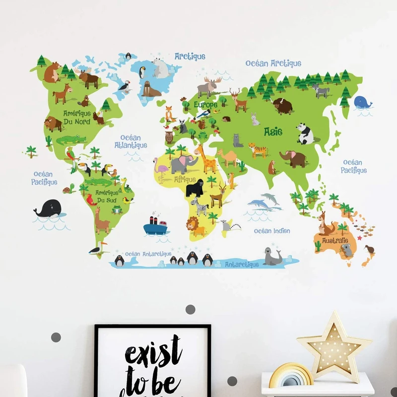 Children's Stickers | World Map Sticker – Children's Room Wall Decoration | 60 x 95 cm