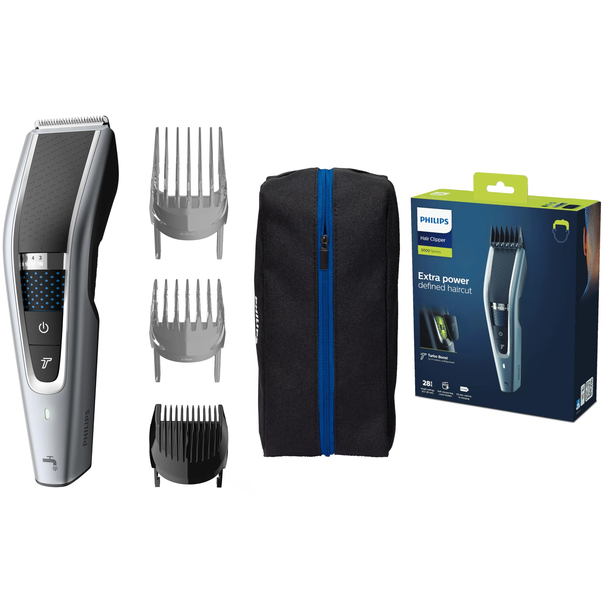 Philips Hair Clippers, Series 5000 Trim-n-Flow PRO Technology Hair Clipper, Fully Washable with Self-Sharpening Stainless Steel Blades, Corded, UK 3-Pin Plug - HC5630/13