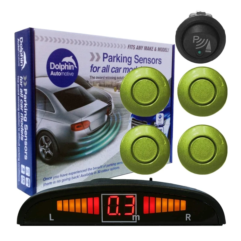 Dolphin DPS450F Front Parking Sensors In 32 Colours 4 Ultrasonic Radar Sensors Kit Audio & Display Alert System Matt & Gloss Black +30 More Colours (Grass Green)