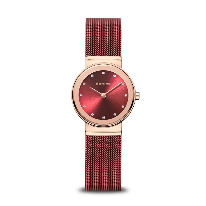 BERING Women Analog Quartz Classic Collection Watch with stainless steel Strap and Sapphire Crystal 10126-363, Red/Rose Gold, 26
