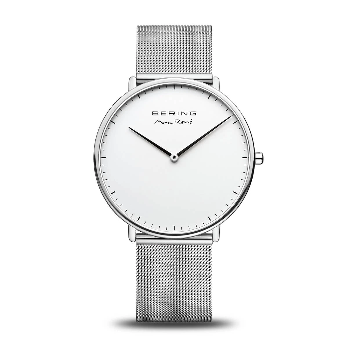 BERING Men Analog Quartz Max René Collection Watch with stainless steel Strap and Sapphire Crystal 15738-004, Silver/Silver, 38 mm