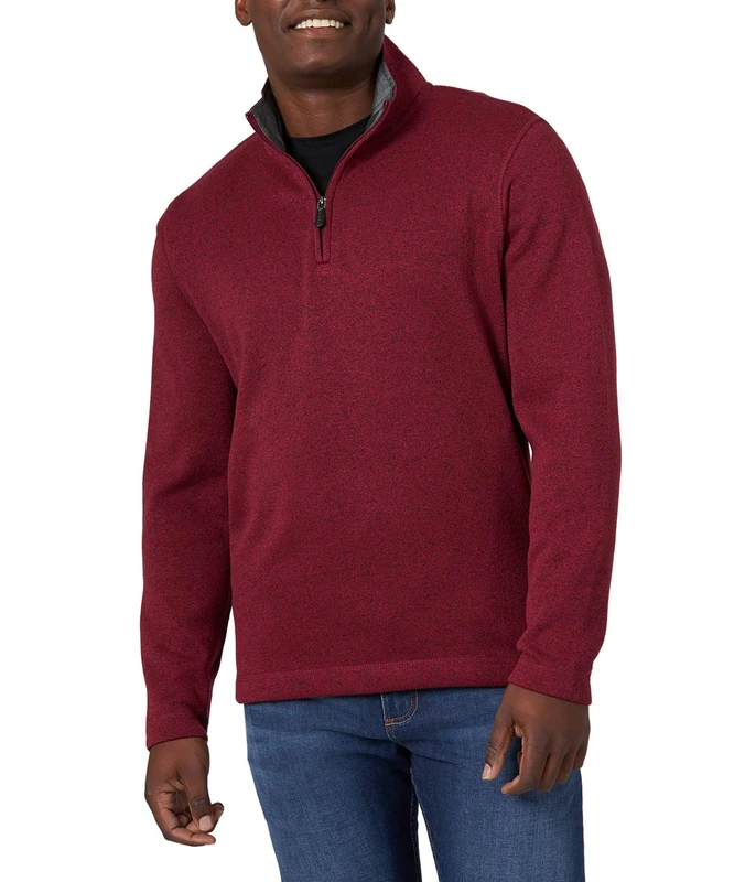 Wrangler Authentics Men's Long Sleeve Fleece Quarter-Zip Shirt, Zinfandel Heather, Large