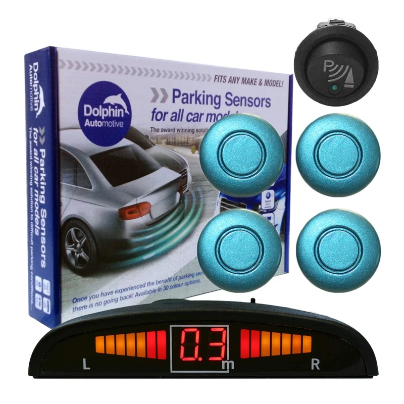 Dolphin DPS450F Front Parking Sensors In 32 Colours 4 Ultrasonic Radar Sensors Kit Audio & Display Alert System Matt & Gloss Black +30 More Colours (Light Blue)
