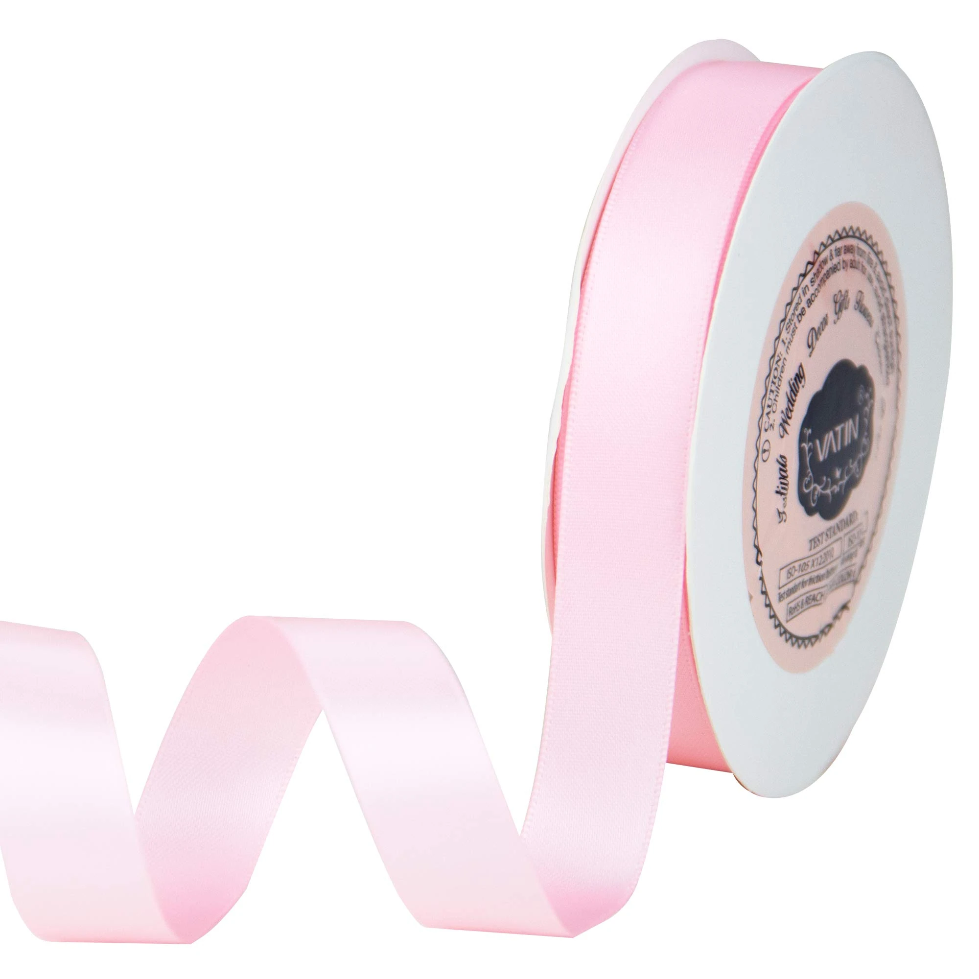 VATIN 16mm Double Faced Polyester Pearl Pink Satin Ribbon - 23 Metre Spool, Perfect for Wedding Decor, Wreath, Baby Shower,Gift Package Wrapping and Other Projects