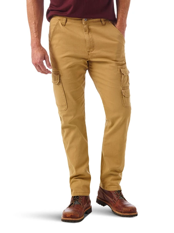 Wrangler Authentics Men's Regular Tapered Cargo Pant, Brushed Almond, 30W / 30L