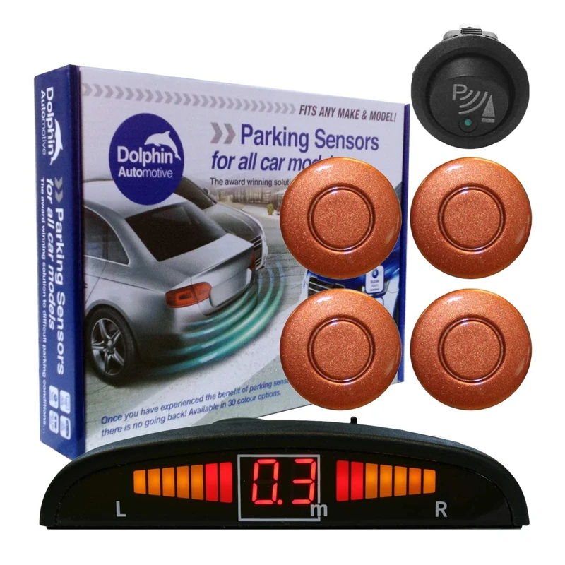 Dolphin DPS450F Front Parking Sensors In 32 Colours 4 Ultrasonic Radar Sensors Kit Audio & Display Alert System Matt & Gloss Black +30 More Colours (Bronze)